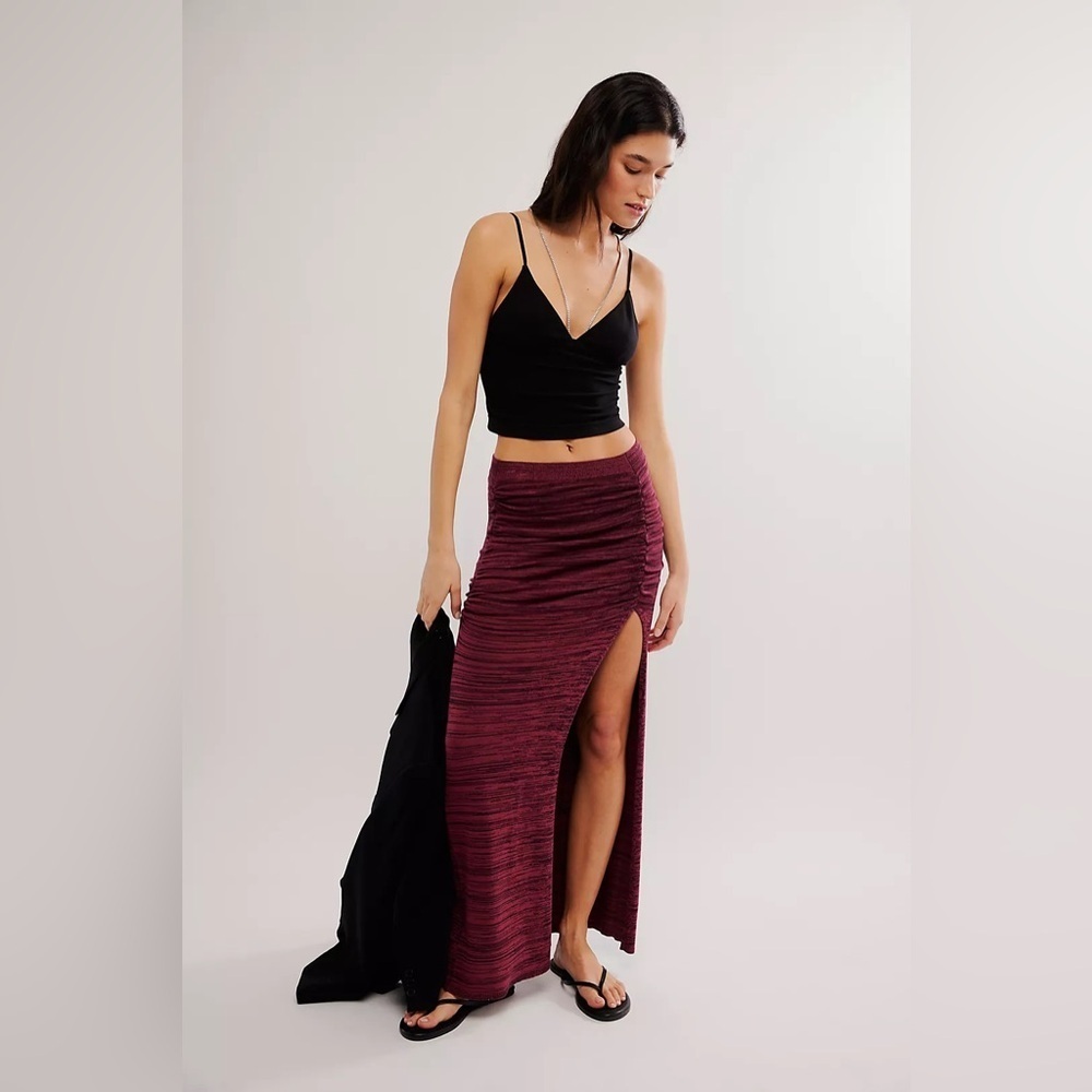 Free People Peak Show Maxi Skirt Bodycon Stretch Ruched‎ Heathered Knit Size Sm